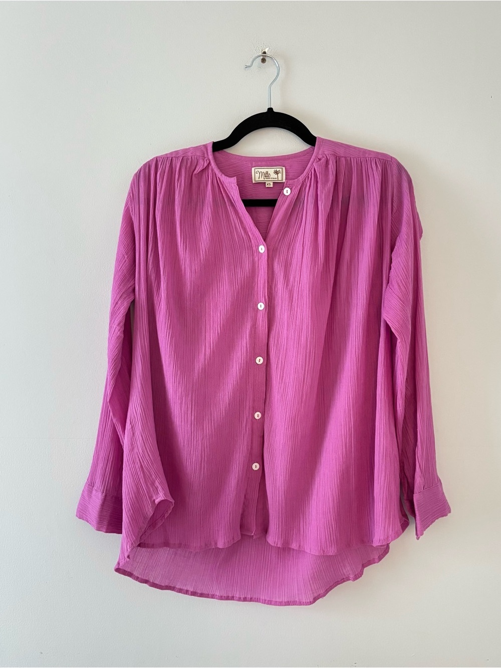 Mille Florian Top in Orchid Cotton Gauze Buttondown Long Sleeve High-Low